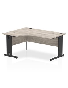 Dynamic Impulse 1600mm Left Crescent Office Desk Grey Oak Top Black Cable Managed Leg I004580