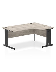 Dynamic Impulse 1600mm Right Crescent Office Desk Grey Oak Top Black Cable Managed Leg I004581