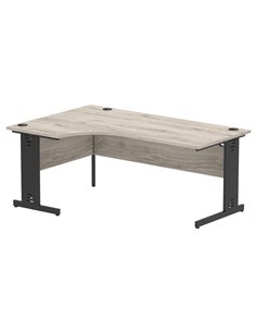 Dynamic Impulse 1800mm Left Crescent Office Desk Grey Oak Top Black Cable Managed Leg I004582