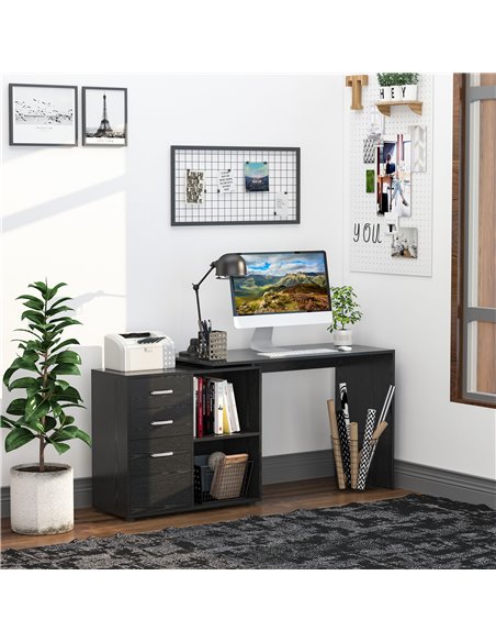 HOMCOM Computer Desk Table Workstation Home Office L Shape Drawer Shelf File Cabinet Black - pic 7513 | FastDaddyshop
