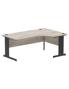 Dynamic Impulse 1800mm Right Crescent Office Desk Grey Oak Top Black Cable Managed Leg I004583