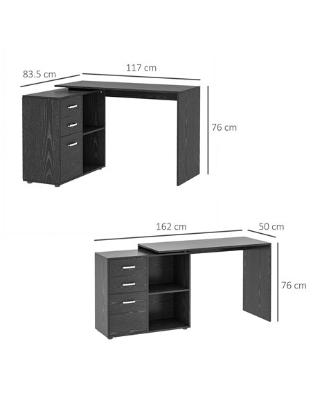 HOMCOM Computer Desk Table Workstation Home Office L Shape Drawer Shelf File Cabinet Black - pic 7514 | FastDaddyshop