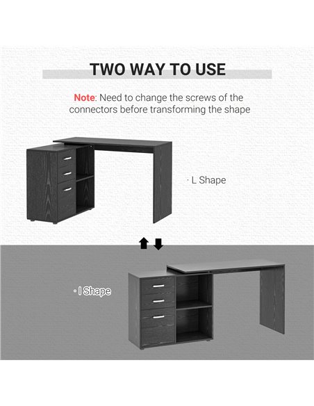 HOMCOM Computer Desk Table Workstation Home Office L Shape Drawer Shelf File Cabinet Black - pic 7515 | FastDaddyshop
