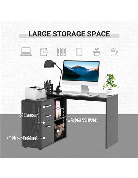 HOMCOM Computer Desk Table Workstation Home Office L Shape Drawer Shelf File Cabinet Black - pic 7516 | FastDaddyshop