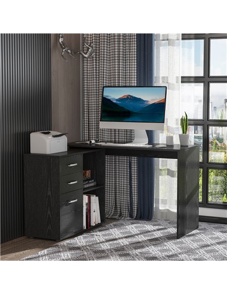 HOMCOM Computer Desk Table Workstation Home Office L Shape Drawer Shelf File Cabinet Black - pic 7518 | FastDaddyshop