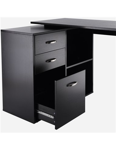 HOMCOM Computer Desk Table Workstation Home Office L Shape Drawer Shelf File Cabinet Black