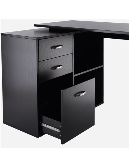 HOMCOM Computer Desk Table Workstation Home Office L Shape Drawer Shelf File Cabinet Black - pic 7519 | FastDaddyshop