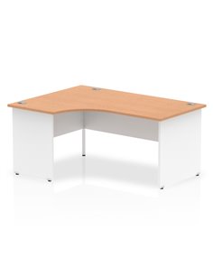 Dynamic Impulse 1600mm Left Crescent Office Desk Oak Top White Panel End Leg TT000029