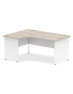 Dynamic Impulse 1600mm Left Crescent Office Desk Grey Oak Top White Panel End Leg TT000161