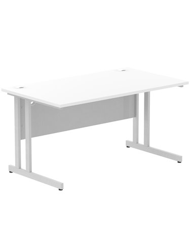 Dynamic Impulse 1400 x 800mm Straight Office Desk White Top Silver Cantilever Leg I000306