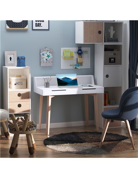 HOMCOM Retro Style Computer Desk Side Console Writing Table Study Workstation 2 Drawers Storage Shelves Home Office Furniture Wo - pic 7529 | FastDaddyshop