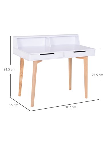 HOMCOM Retro Style Computer Desk Side Console Writing Table Study Workstation 2 Drawers Storage Shelves Home Office Furniture Wo