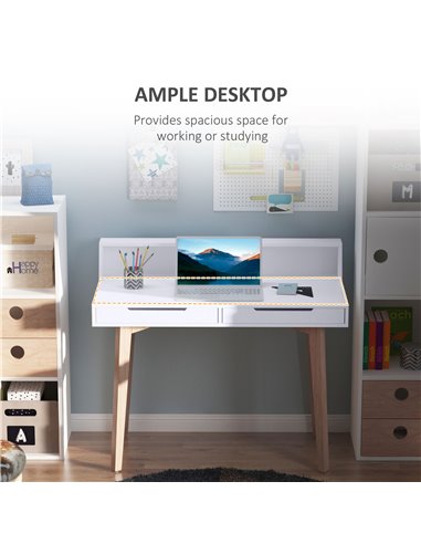 HOMCOM Retro Style Computer Desk Side Console Writing Table Study Workstation 2 Drawers Storage Shelves Home Office Furniture Wo