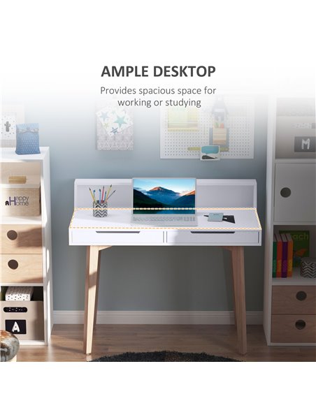 HOMCOM Retro Style Computer Desk Side Console Writing Table Study Workstation 2 Drawers Storage Shelves Home Office Furniture Wo - pic 7531 | FastDaddyshop