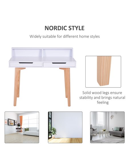 HOMCOM Retro Style Computer Desk Side Console Writing Table Study Workstation 2 Drawers Storage Shelves Home Office Furniture Wo - pic 7532 | FastDaddyshop