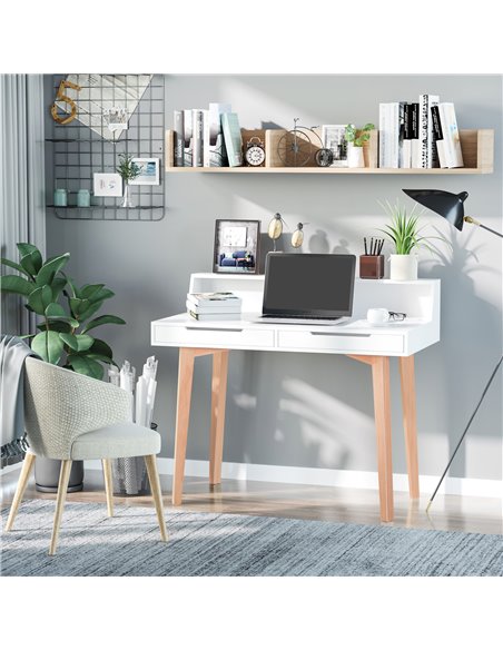 HOMCOM Retro Style Computer Desk Side Console Writing Table Study Workstation 2 Drawers Storage Shelves Home Office Furniture Wo - pic 7536 | FastDaddyshop