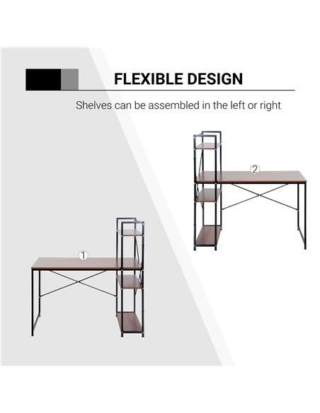 HOMCOM Computer Desk PC Table  Study Workstation Home Office with 4-tier Bookshelf Storage Metal Frame Wooden Top (Walnut & Blac - pic 7539 | FastDaddyshop