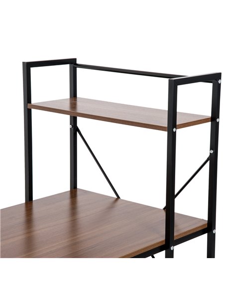 HOMCOM Computer Desk PC Table  Study Workstation Home Office with 4-tier Bookshelf Storage Metal Frame Wooden Top (Walnut & Blac - pic 7542 | FastDaddyshop