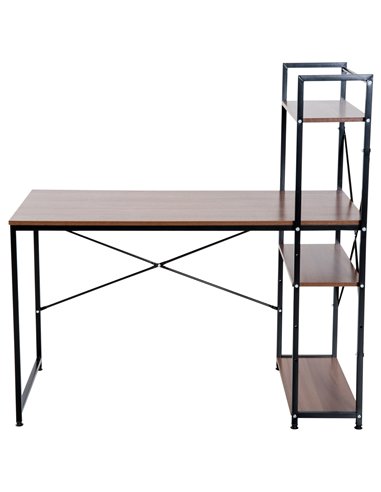HOMCOM Computer Desk PC Table  Study Workstation Home Office with 4-tier Bookshelf Storage Metal Frame Wooden Top (Walnut & Blac