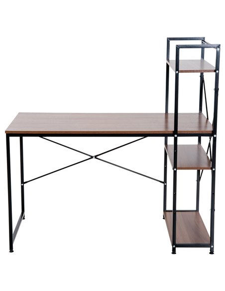 HOMCOM Computer Desk PC Table  Study Workstation Home Office with 4-tier Bookshelf Storage Metal Frame Wooden Top (Walnut & Blac - pic 7543 | FastDaddyshop