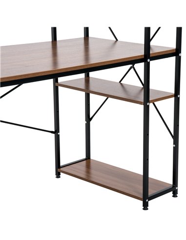 HOMCOM Computer Desk PC Table  Study Workstation Home Office with 4-tier Bookshelf Storage Metal Frame Wooden Top (Walnut & Blac