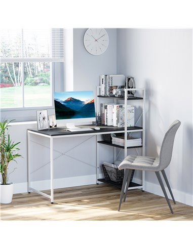HOMCOM Computer Desk PC Table Study Workstation Home Office with 4-tier Bookshelf Storage Metal Frame Wooden Top (Black & White)