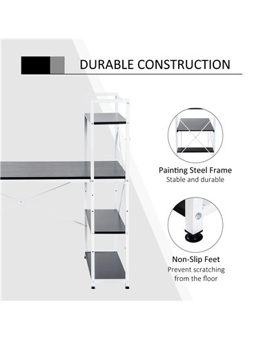 HOMCOM Computer Desk PC Table Study Workstation Home Office with 4-tier Bookshelf Storage Metal Frame Wooden Top (Black & White)