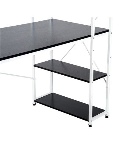 HOMCOM Computer Desk PC Table Study Workstation Home Office with 4-tier Bookshelf Storage Metal Frame Wooden Top (Black & White)