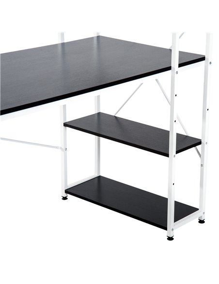 HOMCOM Computer Desk PC Table Study Workstation Home Office with 4-tier Bookshelf Storage Metal Frame Wooden Top (Black & White) - pic 7552 | FastDaddyshop
