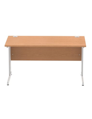 Dynamic Impulse 1400 x 800mm Straight Office Desk Oak Top Silver Cable Managed Leg I000851