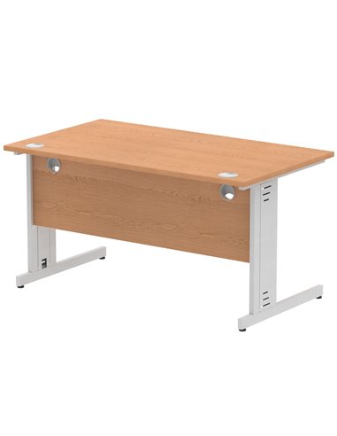 Dynamic Impulse 1400 x 800mm Straight Office Desk Oak Top Silver Cable Managed Leg I000851