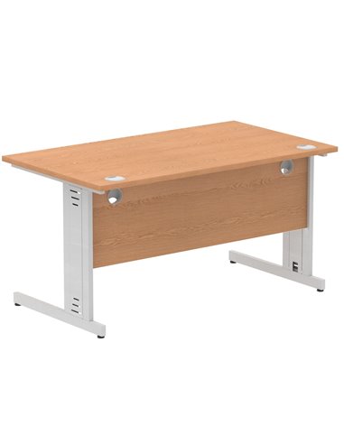 Dynamic Impulse 1400 x 800mm Straight Office Desk Oak Top Silver Cable Managed Leg I000851