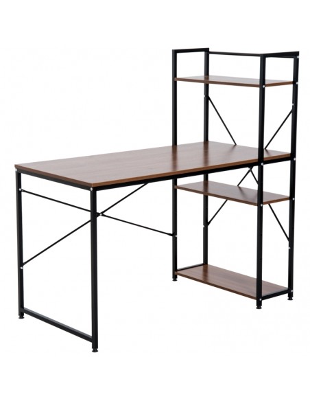 Homcom Computer Desk, with 4-tier Bookshelf Storage, Metal Frame and Wooden Top, Walnut & Black - pic 7556 | FastDaddyshop