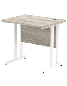 Dynamic Impulse 800 x 600mm Straight Office Desk Grey Oak Top White Cantilever Leg I003061