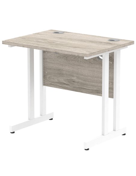 Dynamic Impulse 800 x 600mm Straight Office Desk Grey Oak Top White Cantilever Leg I003061 - pic 75565 | FastDaddyshop