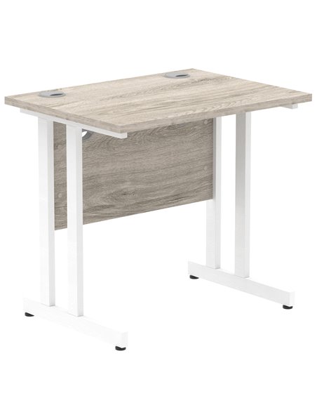Dynamic Impulse 800 x 600mm Straight Office Desk Grey Oak Top White Cantilever Leg I003061 - pic 75567 | FastDaddyshop