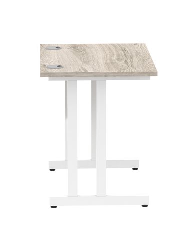 Dynamic Impulse 800 x 600mm Straight Office Desk Grey Oak Top White Cantilever Leg I003061
