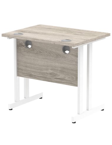 Dynamic Impulse 800 x 600mm Straight Office Desk Grey Oak Top White Cantilever Leg I003061