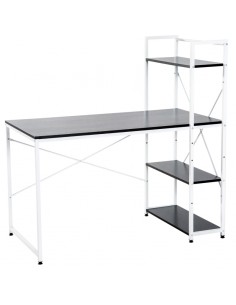 Homcom Computer Desk, with 4-tier Bookshelf Storage, Metal Frame and Wooden Top, Black & White