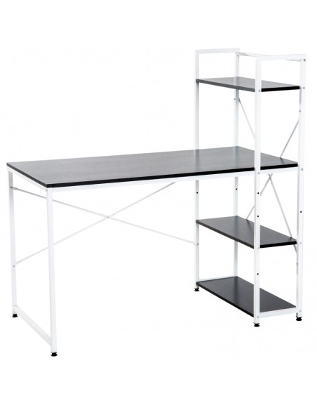 Homcom Computer Desk, with 4-tier Bookshelf Storage, Metal Frame and Wooden Top, Black & White - pic 7557 | FastDaddyshop