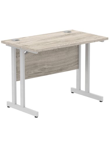 Dynamic Impulse 1000 x 600mm Straight Office Desk Grey Oak Top Silver Cantilever Leg I003063