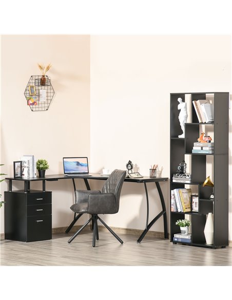 HOMCOM L-Shaped Computer Desk Table with Storage Drawer Home Office Corner Industrial Style Workstation, Black - pic 7558 | FastDaddyshop