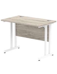 Dynamic Impulse 1000 x 600mm Straight Office Desk Grey Oak Top White Cantilever Leg I003064
