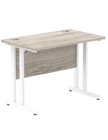 Dynamic Impulse 1000 x 600mm Straight Office Desk Grey Oak Top White Cantilever Leg I003064
