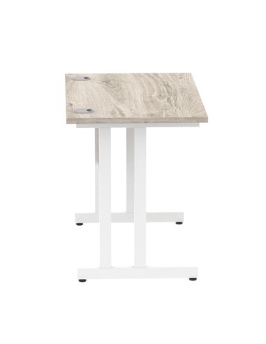 Dynamic Impulse 1000 x 600mm Straight Office Desk Grey Oak Top White Cantilever Leg I003064