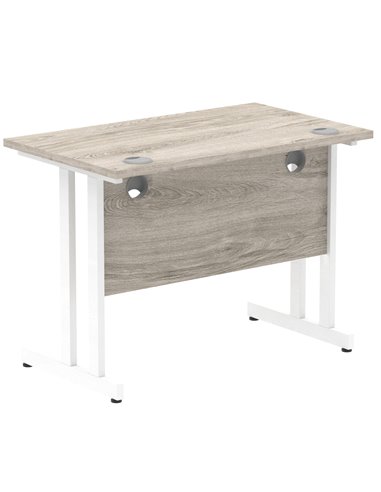 Dynamic Impulse 1000 x 600mm Straight Office Desk Grey Oak Top White Cantilever Leg I003064