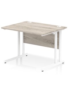 Dynamic Impulse 1000 x 800mm Straight Office Desk Grey Oak Top White Cantilever Leg I003065
