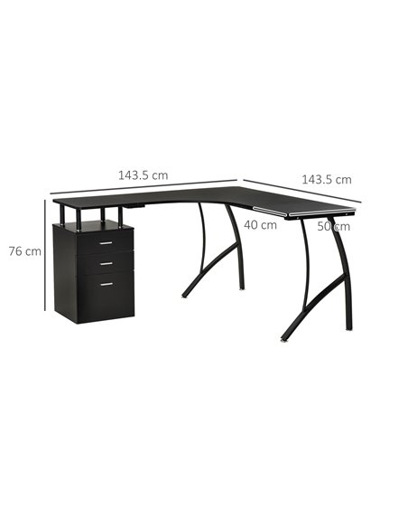 HOMCOM L-Shaped Computer Desk Table with Storage Drawer Home Office Corner Industrial Style Workstation, Black - pic 7559 | FastDaddyshop