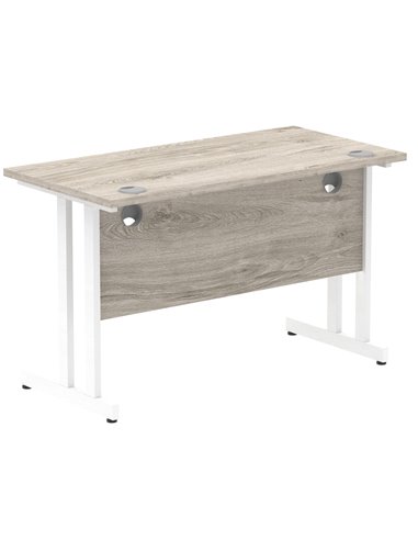 Dynamic Impulse 1200 x 600mm Straight Office Desk Grey Oak Top White Cantilever Leg I003068