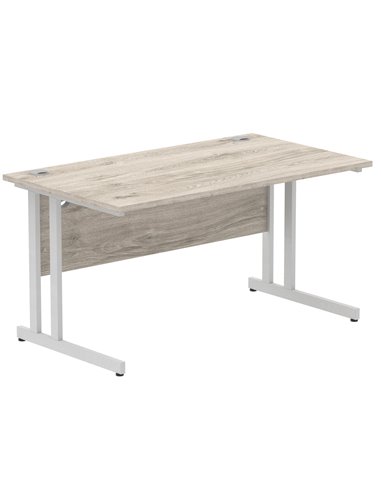 Dynamic Impulse 1400 x 800mm Straight Office Desk Grey Oak Top Silver Cantilever Leg I003070